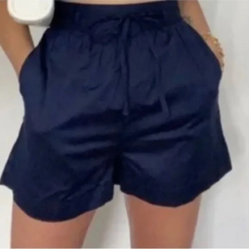 Jason Wu High Waisted Cotton Shorts Large Navy Blue